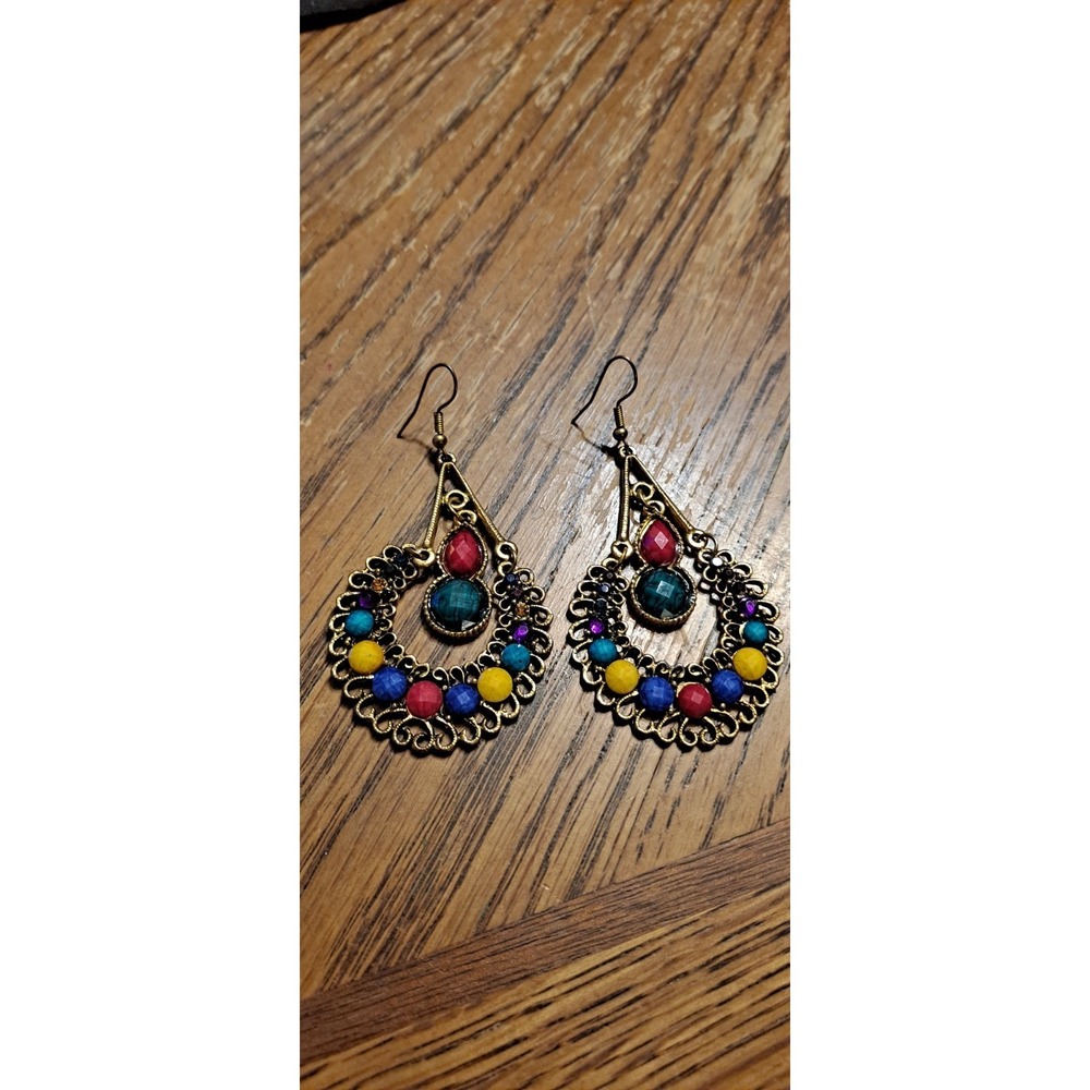 Bright‎ & Colorful Gypsy Earrings With Gold Tone